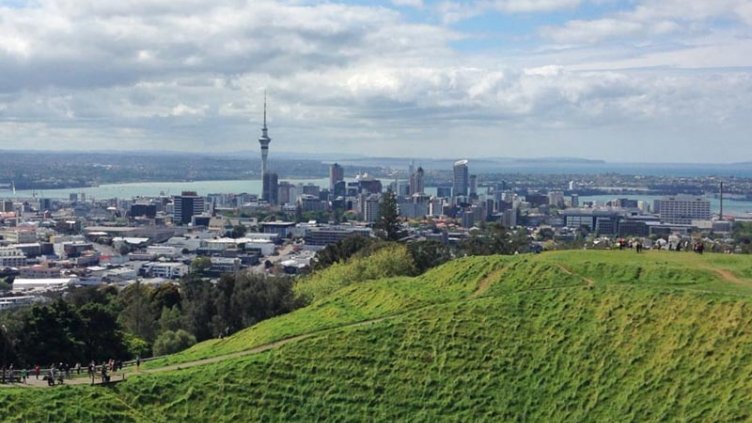 Beautiful city skyline view from hill Auckland New Zealand